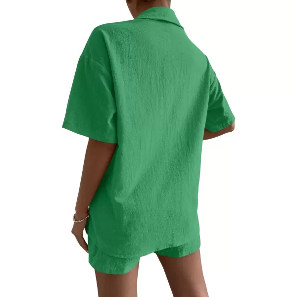 SweatyRocks Women's 2 Piece Outfits Half Sleeve Drop Shoulder Button Front Blouse and Straight Leg Shorts Set