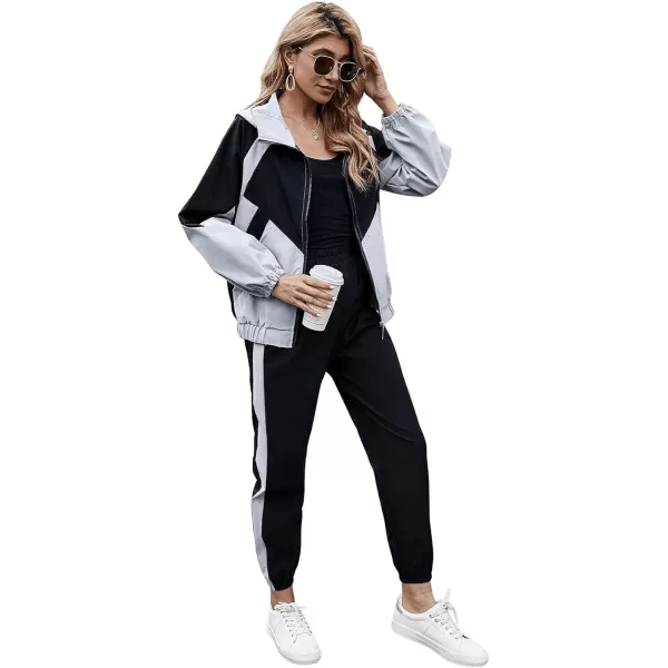 SweatyRocks Women's 2 Piece Outfits Long Sleeve Full Zip Jacket and Pants Tracksuit Set