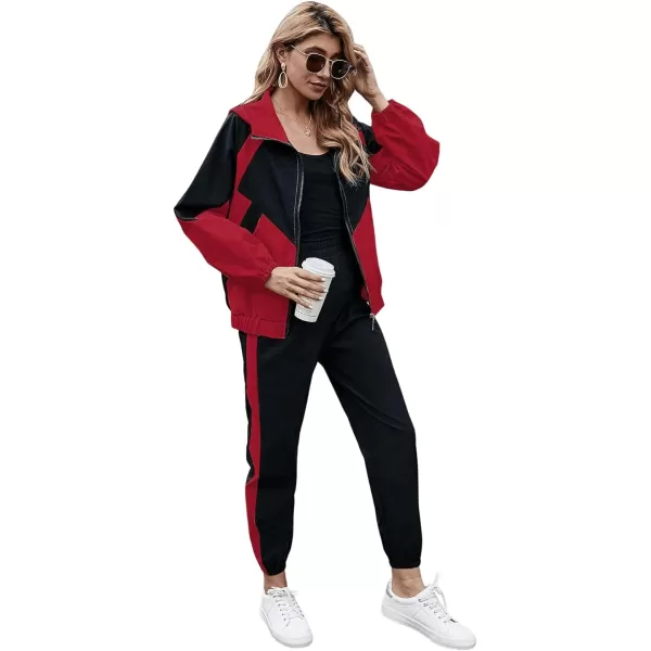 SweatyRocks Women's 2 Piece Outfits Long Sleeve Full Zip Jacket and Pants Tracksuit Set