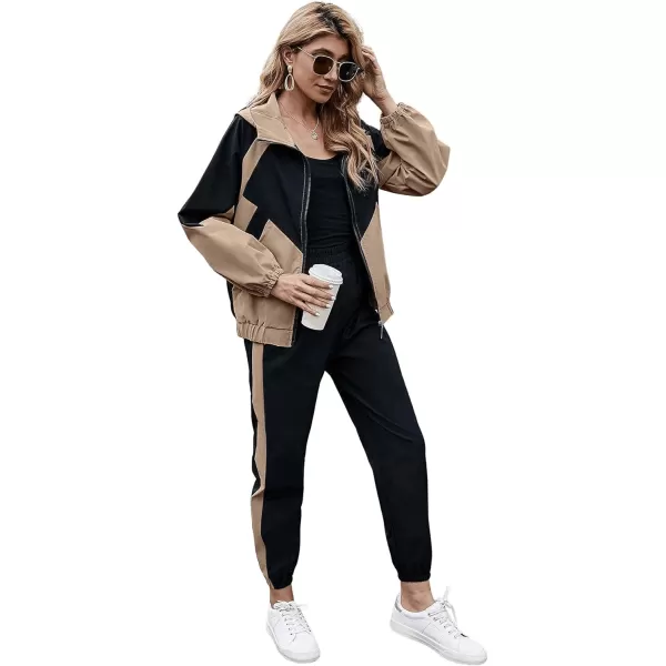 SweatyRocks Women's 2 Piece Outfits Long Sleeve Full Zip Jacket and Pants Tracksuit Set