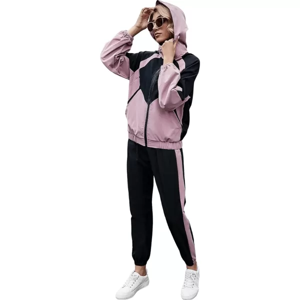 SweatyRocks Women's 2 Piece Outfits Long Sleeve Full Zip Jacket and Pants Tracksuit Set