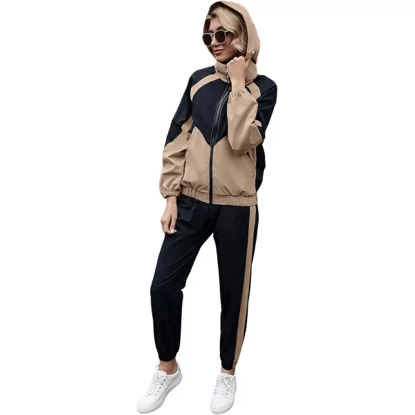 SweatyRocks Women's 2 Piece Outfits Long Sleeve Full Zip Jacket and Pants Tracksuit Set