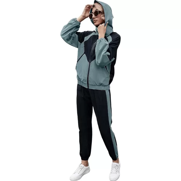 SweatyRocks Women's 2 Piece Outfits Long Sleeve Full Zip Jacket and Pants Tracksuit Set