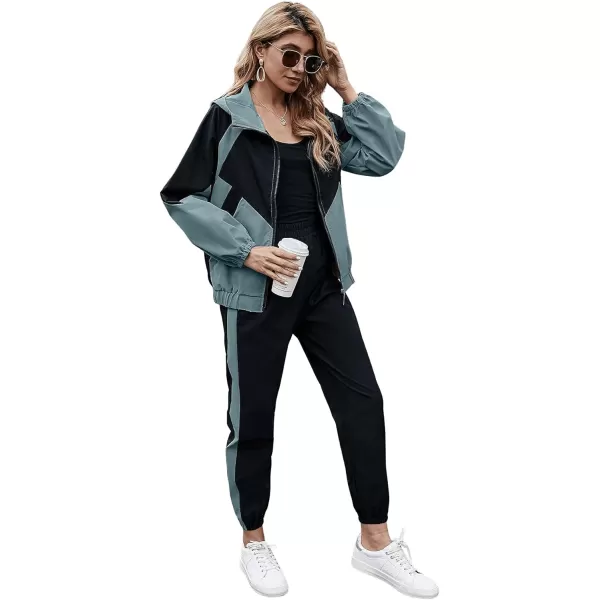 SweatyRocks Women's 2 Piece Outfits Long Sleeve Full Zip Jacket and Pants Tracksuit Set