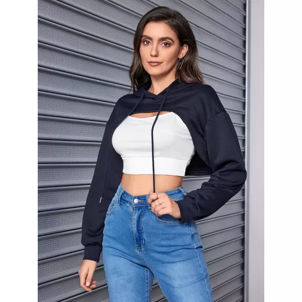 SweatyRocks Women's 2 Piece Outfits Long Sleeve Pullover Crop Top Sweatshirts Hoodie And Cami Tank Top Set