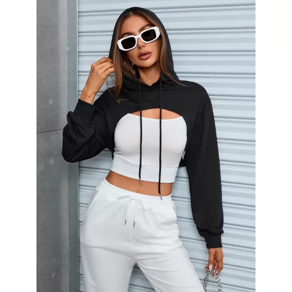 SweatyRocks Women's 2 Piece Outfits Long Sleeve Pullover Crop Top Sweatshirts Hoodie And Cami Tank Top Set