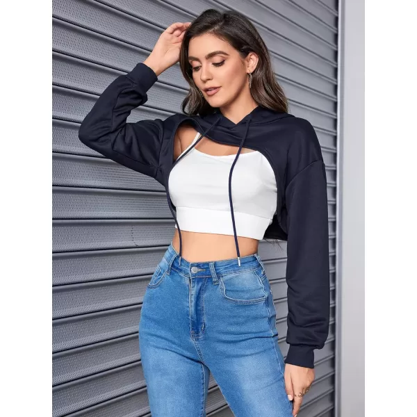 SweatyRocks Women's 2 Piece Outfits Long Sleeve Pullover Crop Top Sweatshirts Hoodie And Cami Tank Top Set