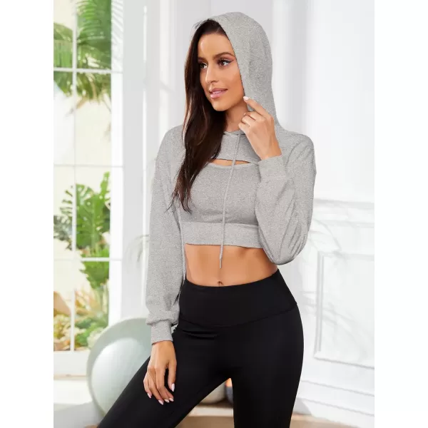 SweatyRocks Women's 2 Piece Outfits Long Sleeve Pullover Crop Top Sweatshirts Hoodie And Cami Tank Top Set