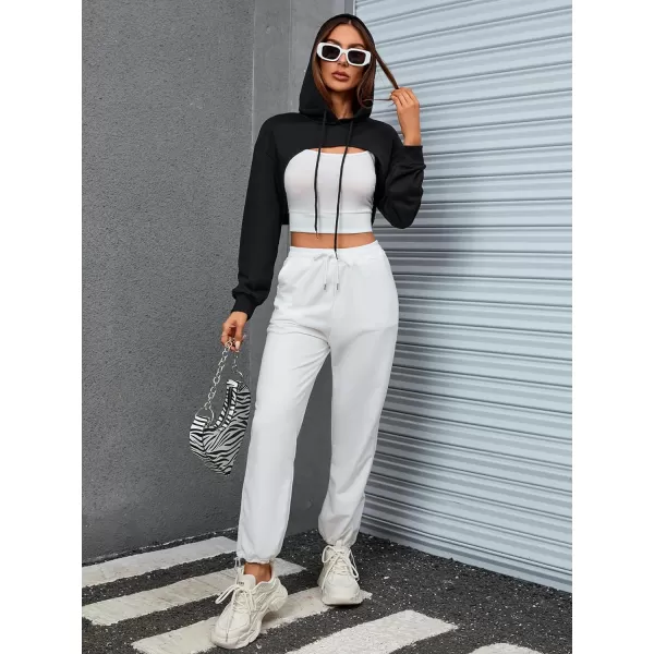 SweatyRocks Women's 2 Piece Outfits Long Sleeve Pullover Crop Top Sweatshirts Hoodie And Cami Tank Top Set
