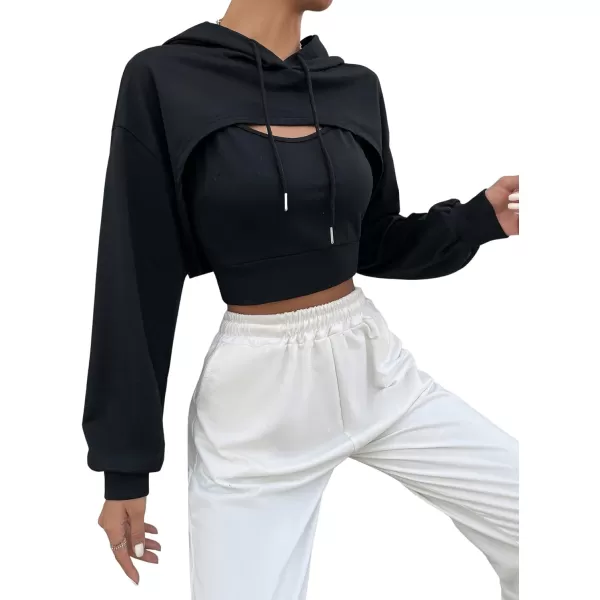 SweatyRocks Women's 2 Piece Outfits Long Sleeve Pullover Crop Top Sweatshirts Hoodie And Cami Tank Top Set