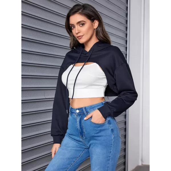 SweatyRocks Women's 2 Piece Outfits Long Sleeve Pullover Crop Top Sweatshirts Hoodie And Cami Tank Top Set
