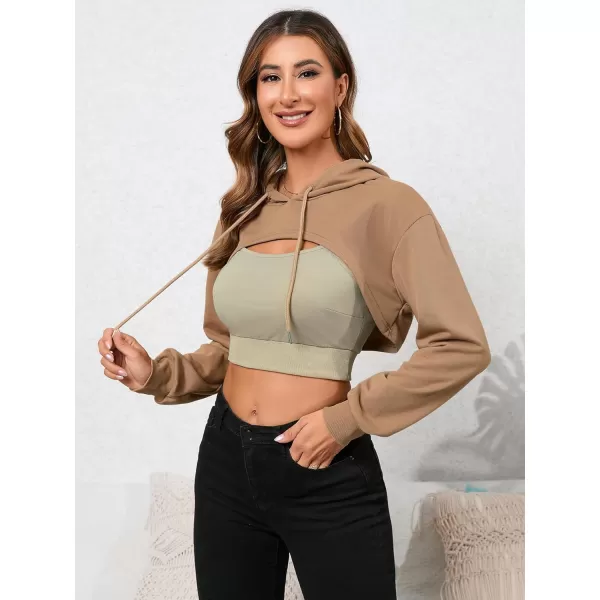 SweatyRocks Women's 2 Piece Outfits Long Sleeve Pullover Crop Top Sweatshirts Hoodie And Cami Tank Top Set