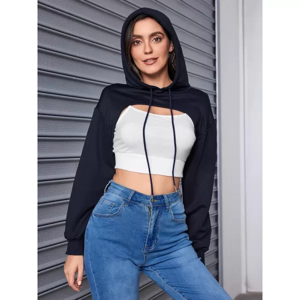 SweatyRocks Women's 2 Piece Outfits Long Sleeve Pullover Crop Top Sweatshirts Hoodie And Cami Tank Top Set