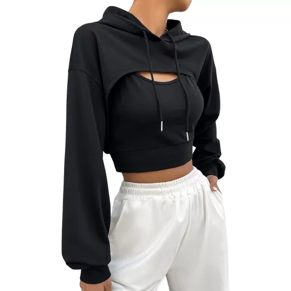 SweatyRocks Women's 2 Piece Outfits Long Sleeve Pullover Crop Top Sweatshirts Hoodie And Cami Tank Top Set