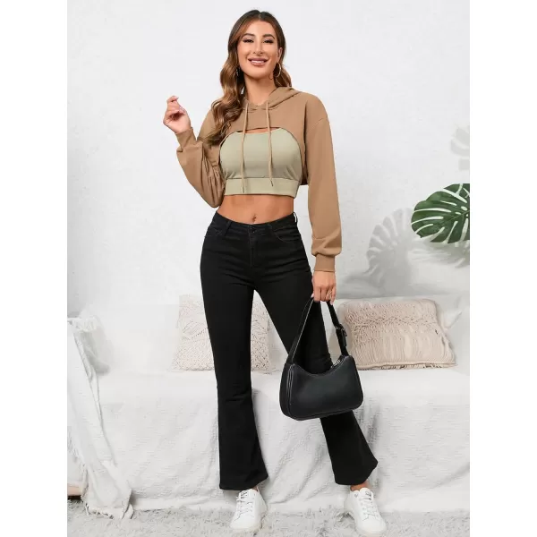 SweatyRocks Women's 2 Piece Outfits Long Sleeve Pullover Crop Top Sweatshirts Hoodie And Cami Tank Top Set