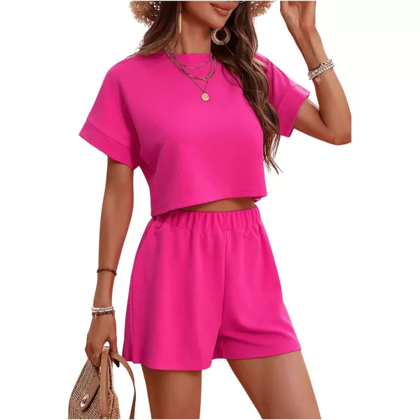 SweatyRocks Women's 2 Piece Outfits Round Neck Short Sleeve Crop Tee Top and Shorts Set