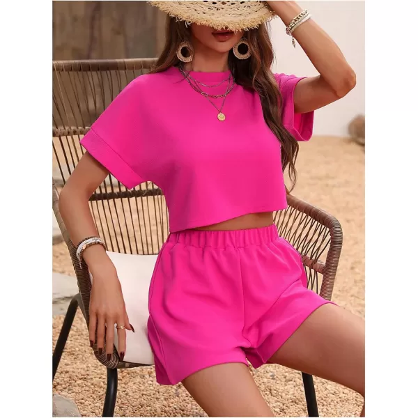 SweatyRocks Women's 2 Piece Outfits Round Neck Short Sleeve Crop Tee Top and Shorts Set