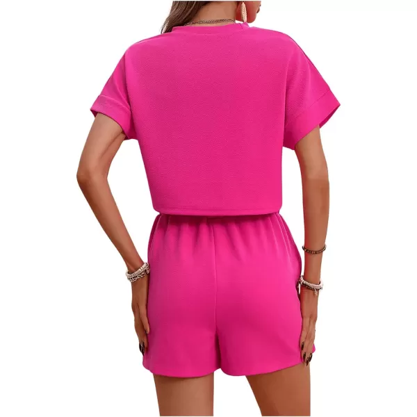 SweatyRocks Women's 2 Piece Outfits Round Neck Short Sleeve Crop Tee Top and Shorts Set