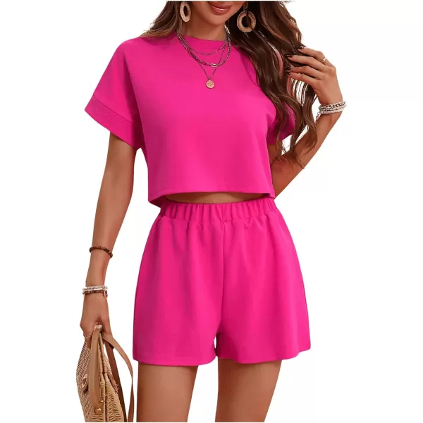 SweatyRocks Women's 2 Piece Outfits Round Neck Short Sleeve Crop Tee Top and Shorts Set