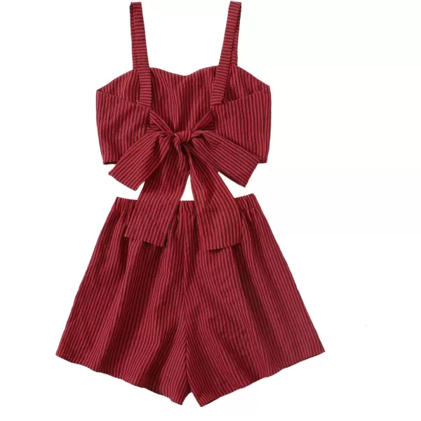 SweatyRocks Women's 2 Piece Outfits Summer Sleeveless Tie Back Crop Cami Top and Shorts Set