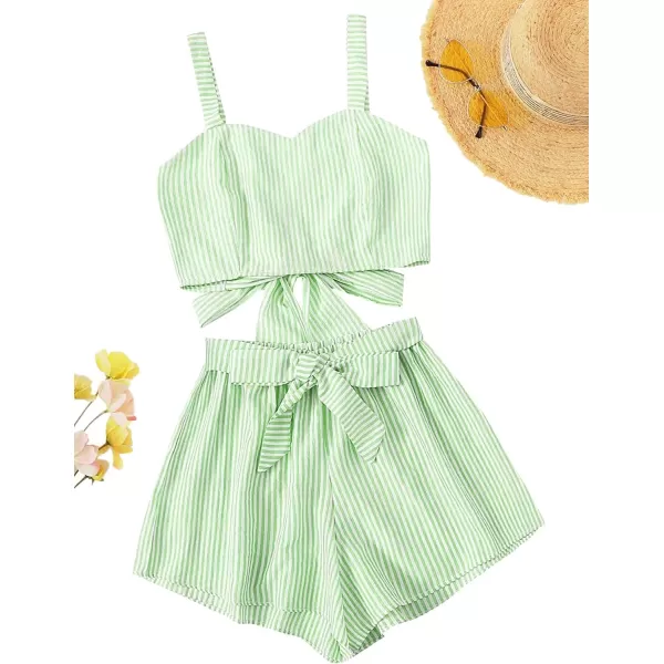 SweatyRocks Women's 2 Piece Outfits Summer Sleeveless Tie Back Crop Cami Top and Shorts Set