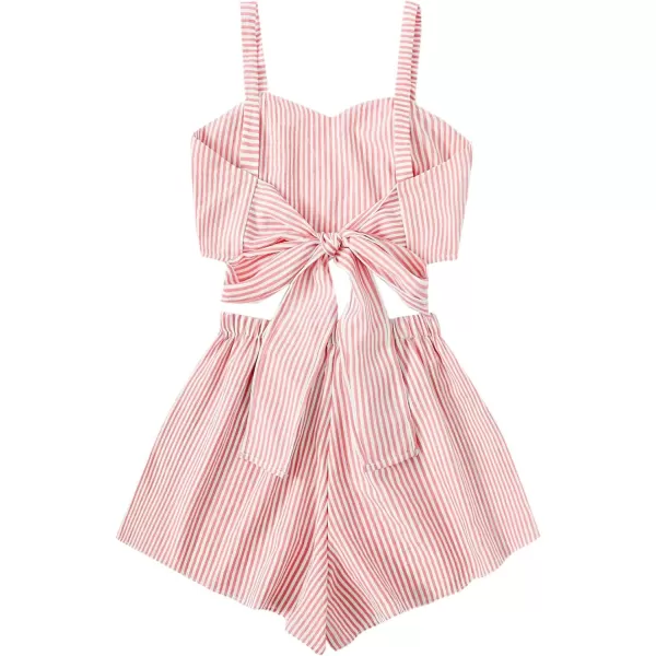 SweatyRocks Women's 2 Piece Outfits Summer Sleeveless Tie Back Crop Cami Top and Shorts Set