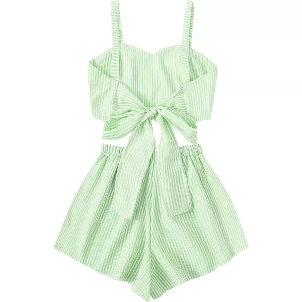SweatyRocks Women's 2 Piece Outfits Summer Sleeveless Tie Back Crop Cami Top and Shorts Set