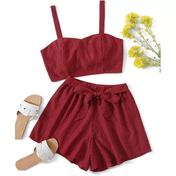 SweatyRocks Women's 2 Piece Outfits Summer Sleeveless Tie Back Crop Cami Top and Shorts Set