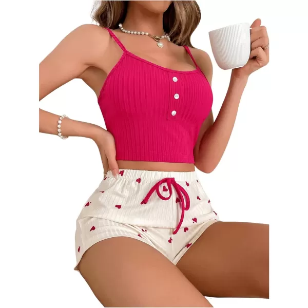 SweatyRocks Women's 2 Piece Pajama Set Button Front Crop Cami Top and Floral Print Shorts Set Sleepwear