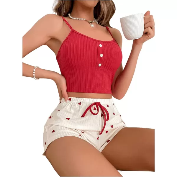SweatyRocks Women's 2 Piece Pajama Set Button Front Crop Cami Top and Floral Print Shorts Set Sleepwear
