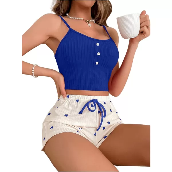 SweatyRocks Women's 2 Piece Pajama Set Button Front Crop Cami Top and Floral Print Shorts Set Sleepwear