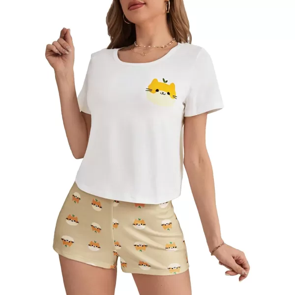 SweatyRocks Women's 2 Piece Pajama Set Graphic Short Sleeve Tee Shirt and Cute Plaid Shorts