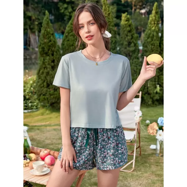 SweatyRocks Women's 2 Piece Pajama Set Graphic Short Sleeve Tee Shirt and Cute Plaid Shorts
