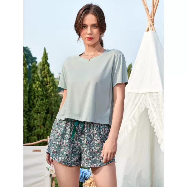 SweatyRocks Women's 2 Piece Pajama Set Graphic Short Sleeve Tee Shirt and Cute Plaid Shorts