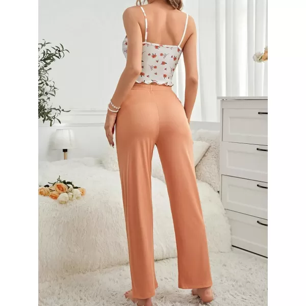 SweatyRocks Women's 2 Piece Pajama Set Lace Cami Top and Flare Pants PJ Set Loungewear