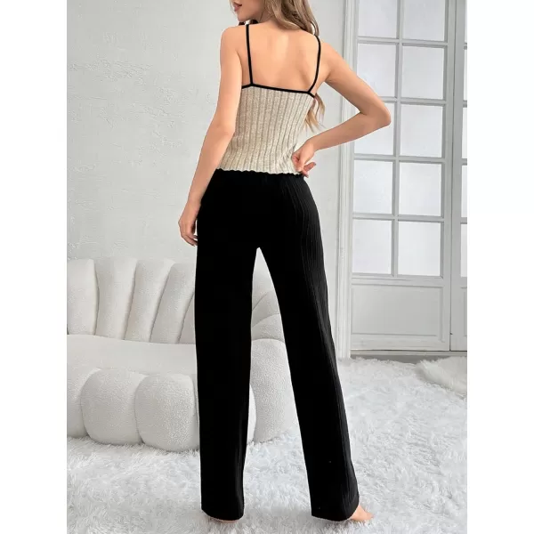SweatyRocks Women's 2 Piece Pajama Set Lace Cami Top and Flare Pants PJ Set Loungewear