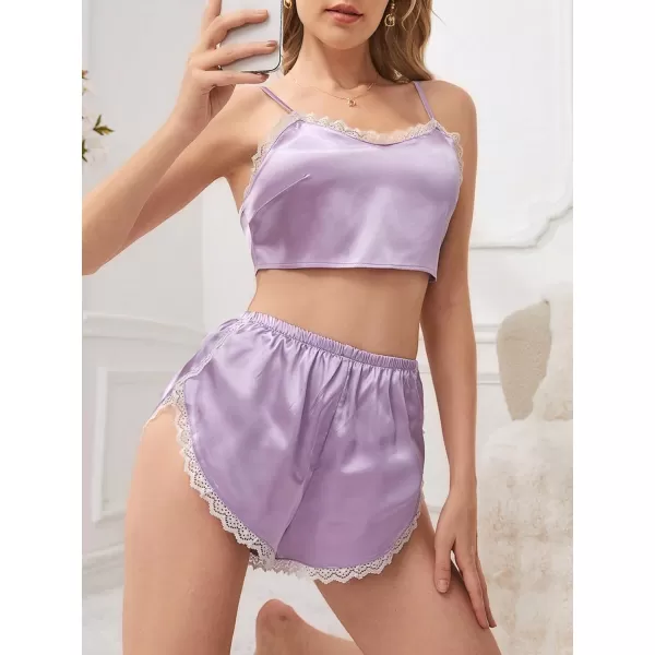 SweatyRocks Women's 2 Piece Pajama Set Lace Trim Crop Cami Top and Shorts Sleepwear Nightgown