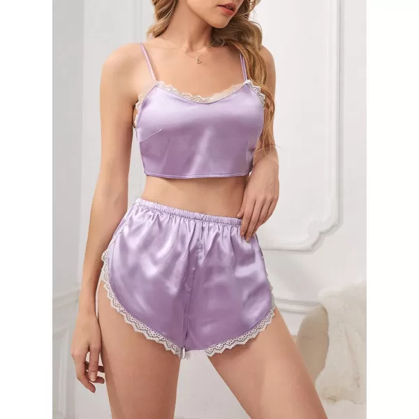 SweatyRocks Women's 2 Piece Pajama Set Lace Trim Crop Cami Top and Shorts Sleepwear Nightgown