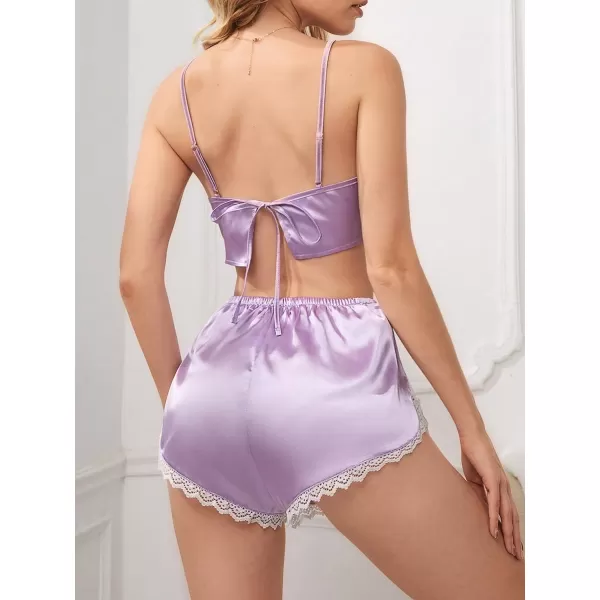 SweatyRocks Women's 2 Piece Pajama Set Lace Trim Crop Cami Top and Shorts Sleepwear Nightgown