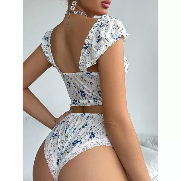 SweatyRocks Women's 2 Piece Pajama Set Lace Trim Floral Print Ruched Cami Top and Shorts Sleepwear