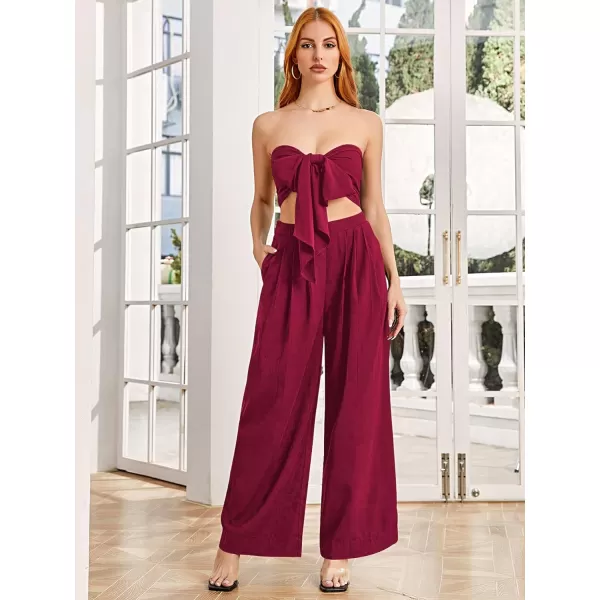 SweatyRocks Women's 2 Piece Sexy Outfits Sleeveless Tie Front Crop Top Wide Leg Pants Set