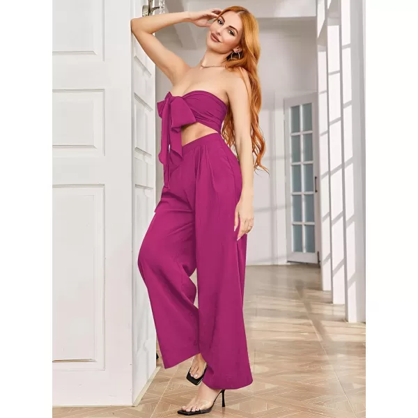 SweatyRocks Women's 2 Piece Sexy Outfits Sleeveless Tie Front Crop Top Wide Leg Pants Set