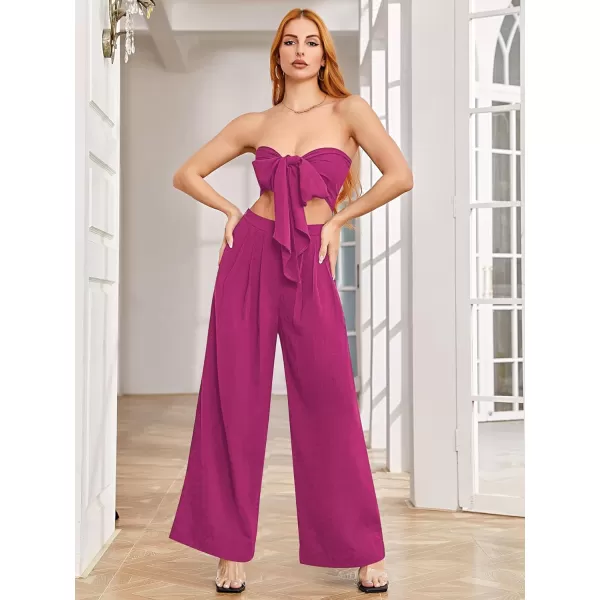 SweatyRocks Women's 2 Piece Sexy Outfits Sleeveless Tie Front Crop Top Wide Leg Pants Set