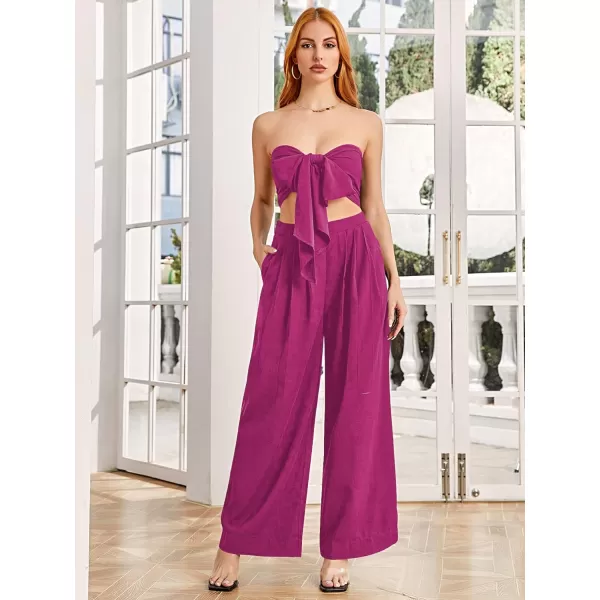SweatyRocks Women's 2 Piece Sexy Outfits Sleeveless Tie Front Crop Top Wide Leg Pants Set