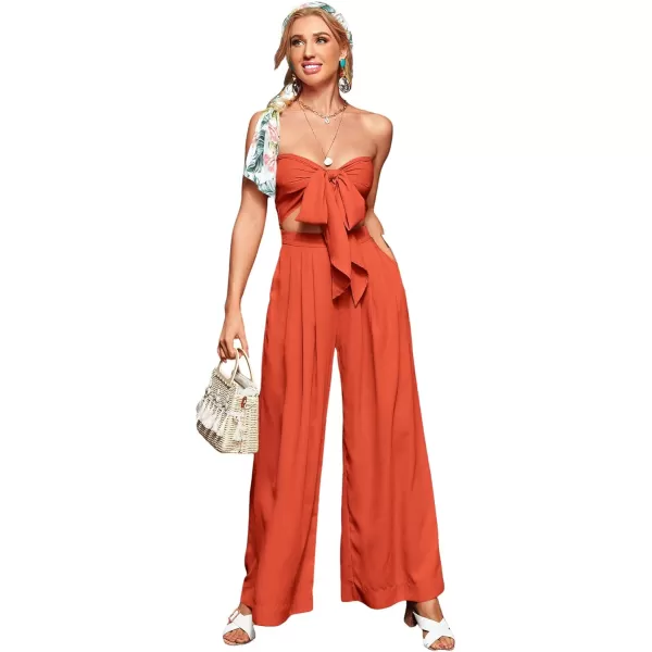 SweatyRocks Women's 2 Piece Sexy Outfits Sleeveless Tie Front Crop Top Wide Leg Pants Set