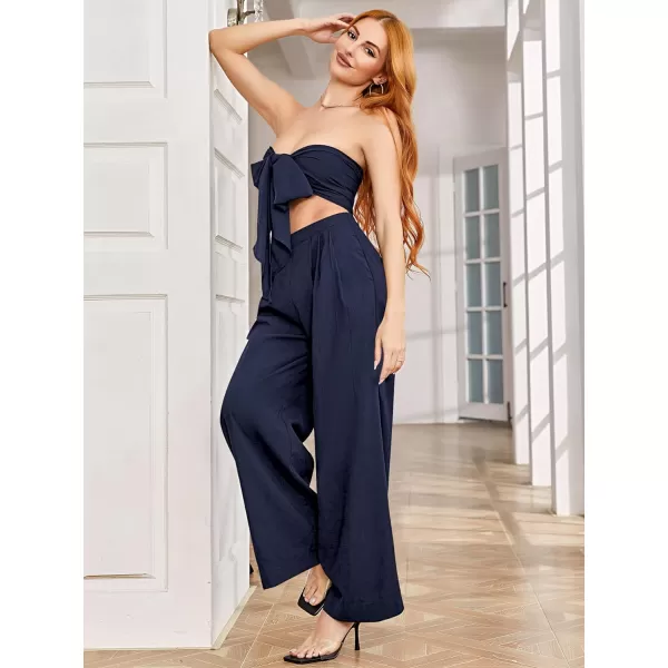 SweatyRocks Women's 2 Piece Sexy Outfits Sleeveless Tie Front Crop Top Wide Leg Pants Set