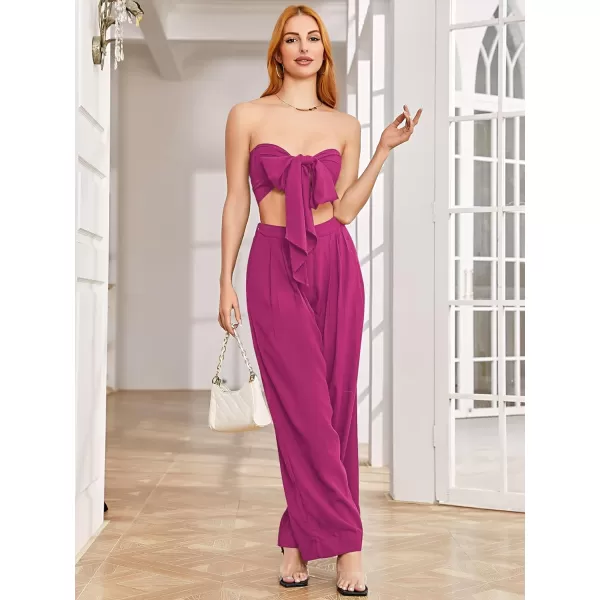 SweatyRocks Women's 2 Piece Sexy Outfits Sleeveless Tie Front Crop Top Wide Leg Pants Set