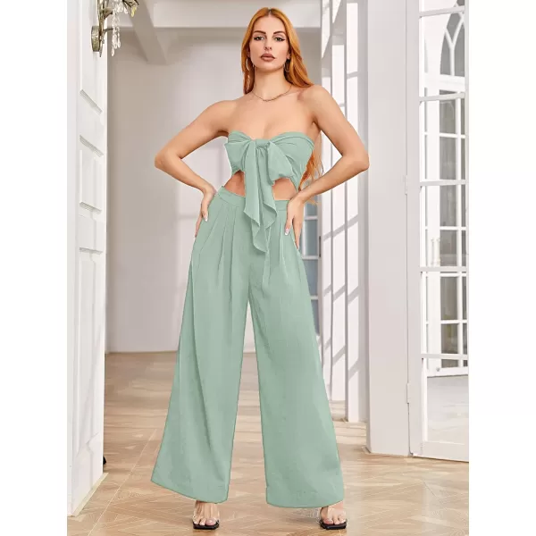 SweatyRocks Women's 2 Piece Sexy Outfits Sleeveless Tie Front Crop Top Wide Leg Pants Set