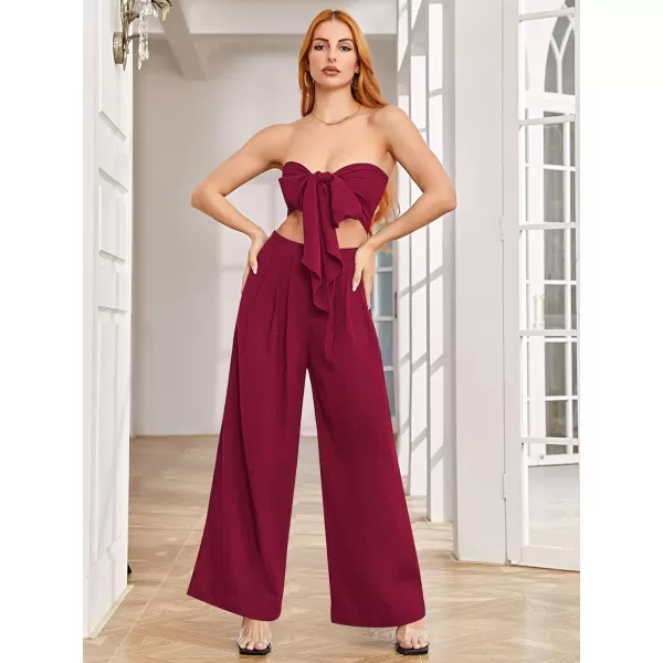 SweatyRocks Women's 2 Piece Sexy Outfits Sleeveless Tie Front Crop Top Wide Leg Pants Set