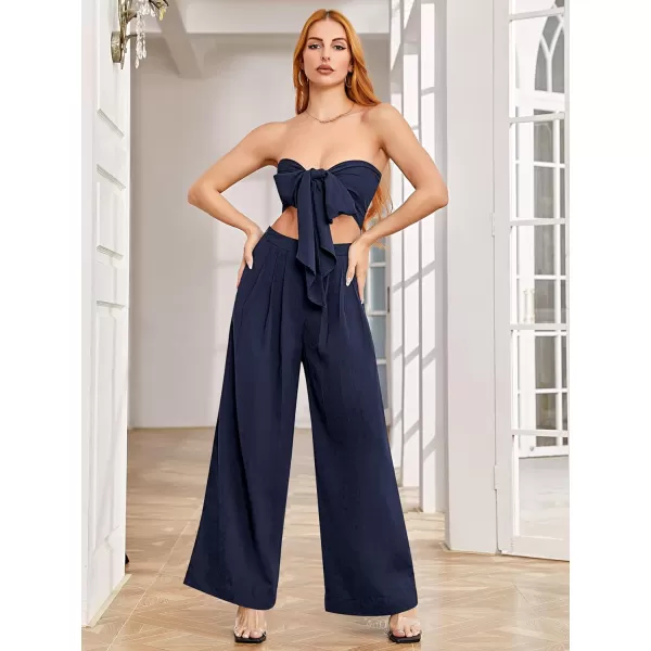 SweatyRocks Women's 2 Piece Sexy Outfits Sleeveless Tie Front Crop Top Wide Leg Pants Set